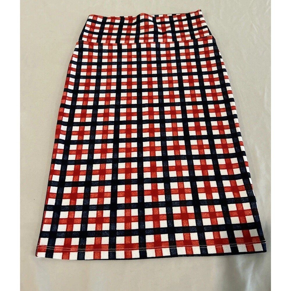 LULAROE Cassie Pencil Skirt XS Red White Plaid Check Academia Clueless Indie